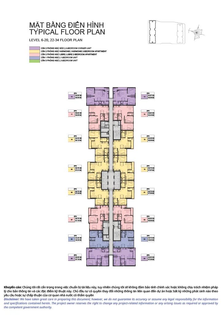 Mặt bằng điển hình tháp Bắc Level 6-34 căn hộ thông tầng Duplex Arcadia at Lavila