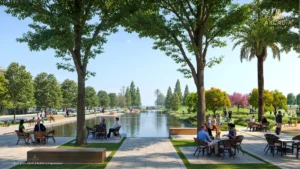 Quảng trường đi bộ lát đá phong cách châu Âu tại nội khu Arcadia at Lavila